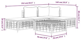 5 pcs conjunto lounge de jardim c/ almofadões vime PE antracite