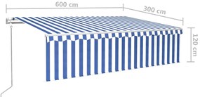 Toldo retrátil automático com estore 6x3 m azul e branco