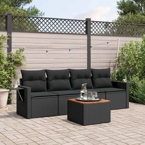 vidaXL 5 pcs conjunto sofás de jardim com almofadões vime PE preto