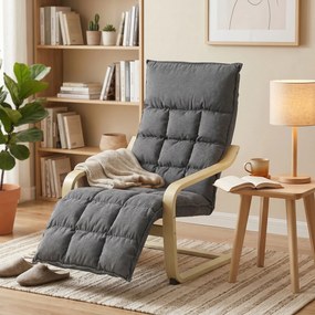 Cadeirão de Sala Estofado em Linho com Apoio para os Pés com Balanço Suave Encosto Alto Assento Amplo Cinzento