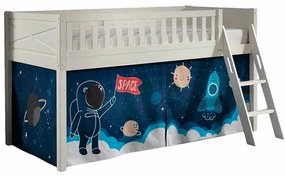 Conjunto cama alta Infantil SCOTT + cortina de brincar SPACE SHUTTLE Branca