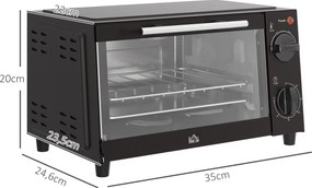 Mini Forno Elétrico 9L com Temperatura Ajustável até 230°C Temporizador 60 min e Bandeja para Assar 35x24,6x20 cm Preto