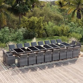 vidaXL 21 pcs conjunto jantar p/ jardim c/ almofadões vime PE cinzento