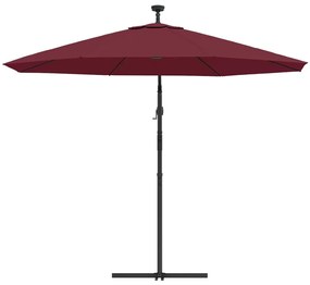 Guarda-sol de jardim cantilever c/ LED/poste aço vermelho tinto