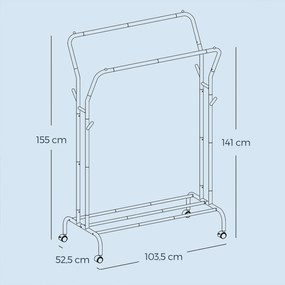 Cabide guarda roupa com rodas de 52,5 x 103,5 x 155 cm preto