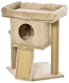 PawHut Árvore Arranhador para Gatos Pequenos Arranhador para Gatos com Poste de Juta Rampa Caverna e Bola Suspensa 40x40x57 cm Areia