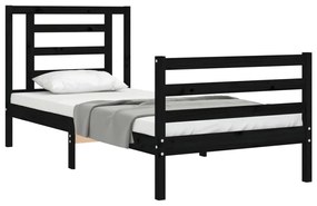 Estrutura de cama com cabeceira 90x200 cm madeira maciça preto