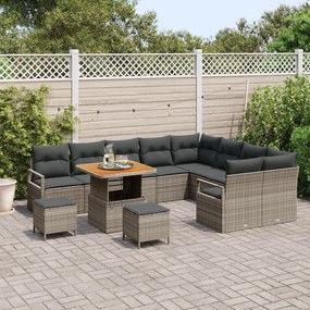 Conjunto de Sofá de Jardim com 12 Peças e Almofadas Cinza Rattan Acáci