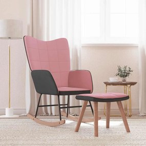 vidaXL Cadeira de baloiço com banco PVC e veludo rosa