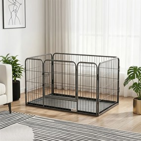 Parque para cães 109 x 74 x 71 com 4 painéis de rede metálica e porta com fechadura, Preto