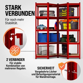Estante de canto em aço caves, garagens, oficinas, arrecadações para cargas pesadas até 875 kg Vermelha