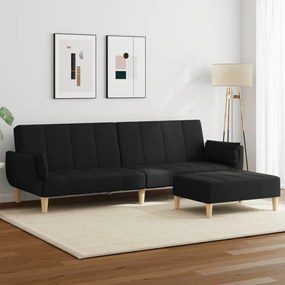 vidaXL Sofá-cama de 2 lugares com apoio de pés tecido preto