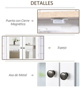 Kleankin Armário de banheiro montado na parede com espelho 2 portas Prateleira ajustável em 3 posições 56x14x46 cm Branco
