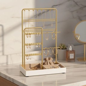 Armazenamento de joias, porta-joias, armação metálica 11,5 x 19,6 x 30,8 cm dourado