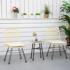 Conjunto de bistrô de jardim de 3 peças: 2 cadeiras + mesa de centro redonda em vidro temperado, 2 almofadas com fecho de correr e capa removível em p