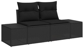 Conjunto de Sofá de Jardim de 8 Peças com Almofadas Preto de Rattan Po