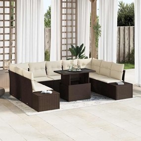 vidaXL Conjunto de Sofá de Jardim de 10 Peças com Almofadas Castanho em Rattan Sintético