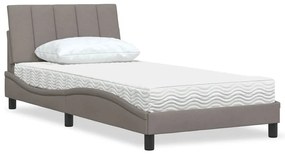 vidaXL Cama com colchão 100x200 cm tecido cinzento-acastanhado
