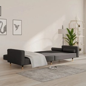 Sofá-cama 2 lugares com duas almofadas veludo cinzento-escuro