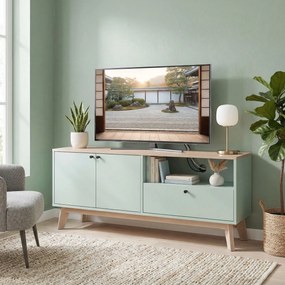 Móvel para televisão de 120 L x 35 P x 50 A cm, adequado para televisores até 36 polegadas, com 2 portas, uma gaveta e um compartimento aberto, verde