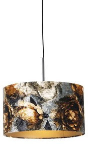Candeeiro de suspensão moderno preto com cúpula floral 35 cm - Combi Moderno