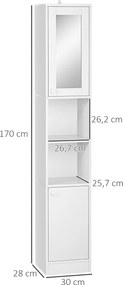 Armário alto de casa de banho com prateleira ajustável - 30 x 28 x 170 cm - branco