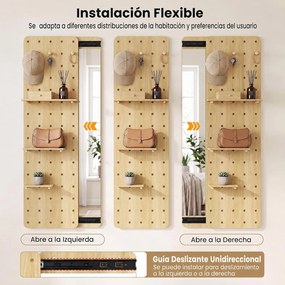 Espelho de Corpo Inteiro com Painel Perfurado, 80 x 14 x 140 cm, Arrumação Integrada, Natural
