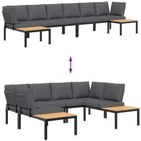 4 pcs conjunto de sofás p/ jardim c/ almofadões alumínio preto