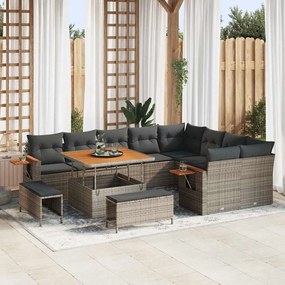 Conjunto de Sofá de Jardim vidaXL 12 Peças com Almofadas Cinza Vime PE Acácia