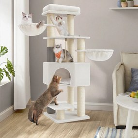 Arranhador para gatos com plataformas 50 x 50 x 160 cm branco creme-bege