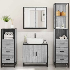 4 pcs Conjunto móveis casa de banho madeira proc. cinza sonoma