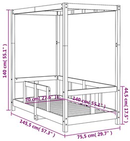 Estrutura de cama infantil 70x140 cm pinho maciço preto