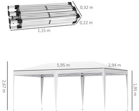 Outsunny Tenda Dobrável 6x3 Tenda de Jardim Portátil com Bolsa de Transporte Tecido Oxford Estrutura de Aço para Exterior Festas Acampamento Branco