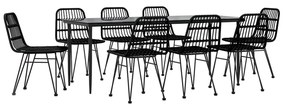 9 pcs conjunto de jantar para jardim vime PE preto