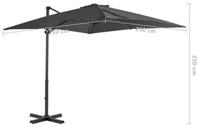 Guarda-sol cantilever com poste alumínio 250x250 cm antracite