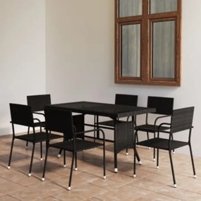 vidaXL 7 pcs conjunto de jantar para jardim vime PE preto