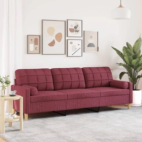 Sofá 3 lug. + almofadas decorativas 210cm tecido vermelho tinto