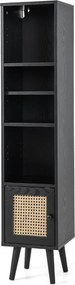 Estante em rattan estreito 29,5 x 29,5 x 137 cm com porta e prateleira ajustável para sala de estar Preto