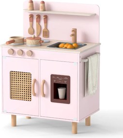 Cozinha infantil de madeira 52 x 31,5 x 73 cm com máquina de gelo realista e armazenamento para crianças com mais de 3 anos Rosa