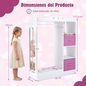 Guarda roupa Infantil, 90 x 30 x 111,5 cm, Espelho Integrado, Branco