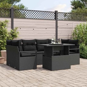 Conjunto de Sofá de Jardim vidaXL de 7 Peças com Almofadas Rattan Preto