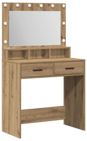 mesa de maquilhagem vidaXL com luzes LED Carvalho Artisan 79x41x135 cm
