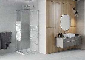 Mexen Rio cabine de duche quadrada 80 x 80 cm, faixas brancas, cromado + base de duche Flat, branco - 860-080-080-01-20-4010