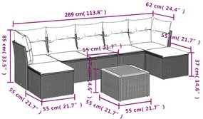 8 pcs conjunto sofás de jardim com almofadões vime PE preto
