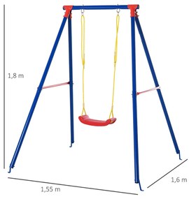 Baloiço de metal para crianças acima de 6 anos com assento de corda ajustável 4 âncoras externas máx. 40 kg 155x160x180cm Multicolor