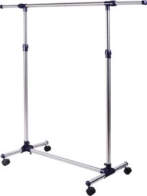 Charriot com Altura Ajustável Cabideiro com Rodas para Roupas Aço Inoxidável 86-160x45x95-170cm Prata e Preto
