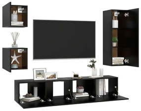 5 pcs conjunto de móveis de TV derivados de madeira preto