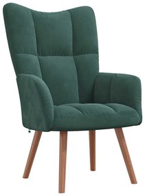 Cadeira de descanso com banco veludo verde-escuro