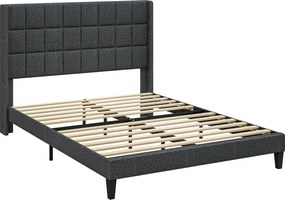 Cama de Casal 135x190 cm com Cabeceira Estofada com Laterais e Arrumação Inferior, Cinzento