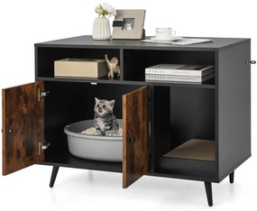 Caixa areia para gatos com tábua de arranhar e 2 Estantes 90 x 50 x 70 cm Preto e castanho